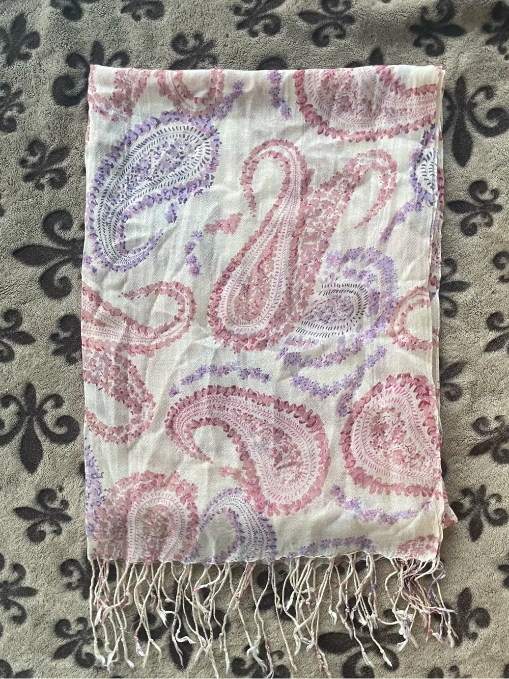 Boho Lightweight Paisley Print Fringed Scarf Wrap